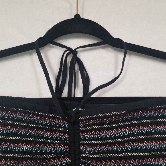American Eagle Medium Smocked Peplum Hem Bandeau Crop Tube Top Black Multicolor - Picture 5 of 11
